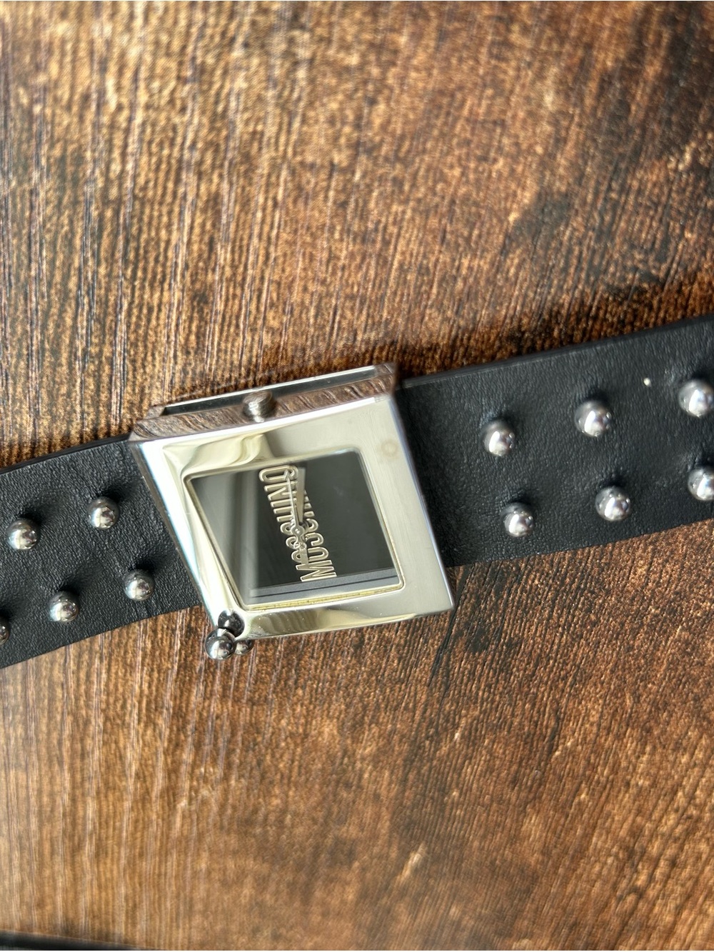 Vintage Moschino Black Studded Leather Wrist Watch - Picture 2 of 4